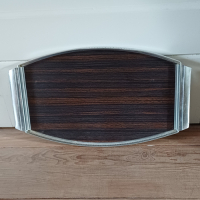 Vintage dienblad ijzer en kunststof houtmotief