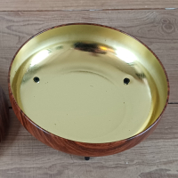 Vintage blikken trommel op pootjes met houtlook folie