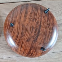 Vintage blikken trommel op pootjes met houtlook folie