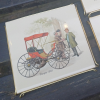 Tegel onderzetters met afbeelding rijtuigjes voor pannen