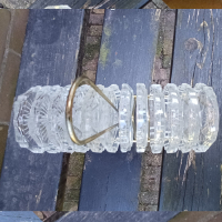 Vintage glazen onderzetters in metalen houder