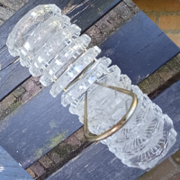 Vintage glazen onderzetters in metalen houder