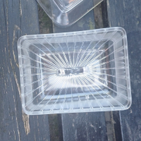 Glazen kaasstolp met streepjes en handvat