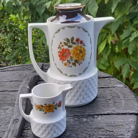 Vintage theepot en melkkannetje met bloemmotief