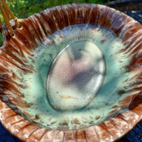 Schaaltje Germany met handvat in bruin beige en lichtgroene teint