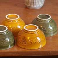 Vintage schaaltjes in bruin en groen