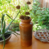 Vintage Vaas W. Germany in bruintinten en groen blauwe spots