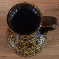 Vintage W. Germany Vaas met symbolen groenbruin