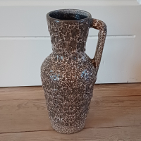 West Germany fatlava vaas bruin wit met handvat