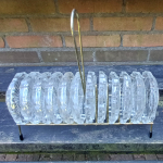 Vintage glazen onderzetters in metalen houder