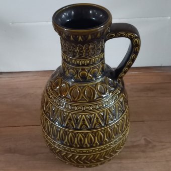 Vintage W. Germany Vaas met symbolen groenbruin
